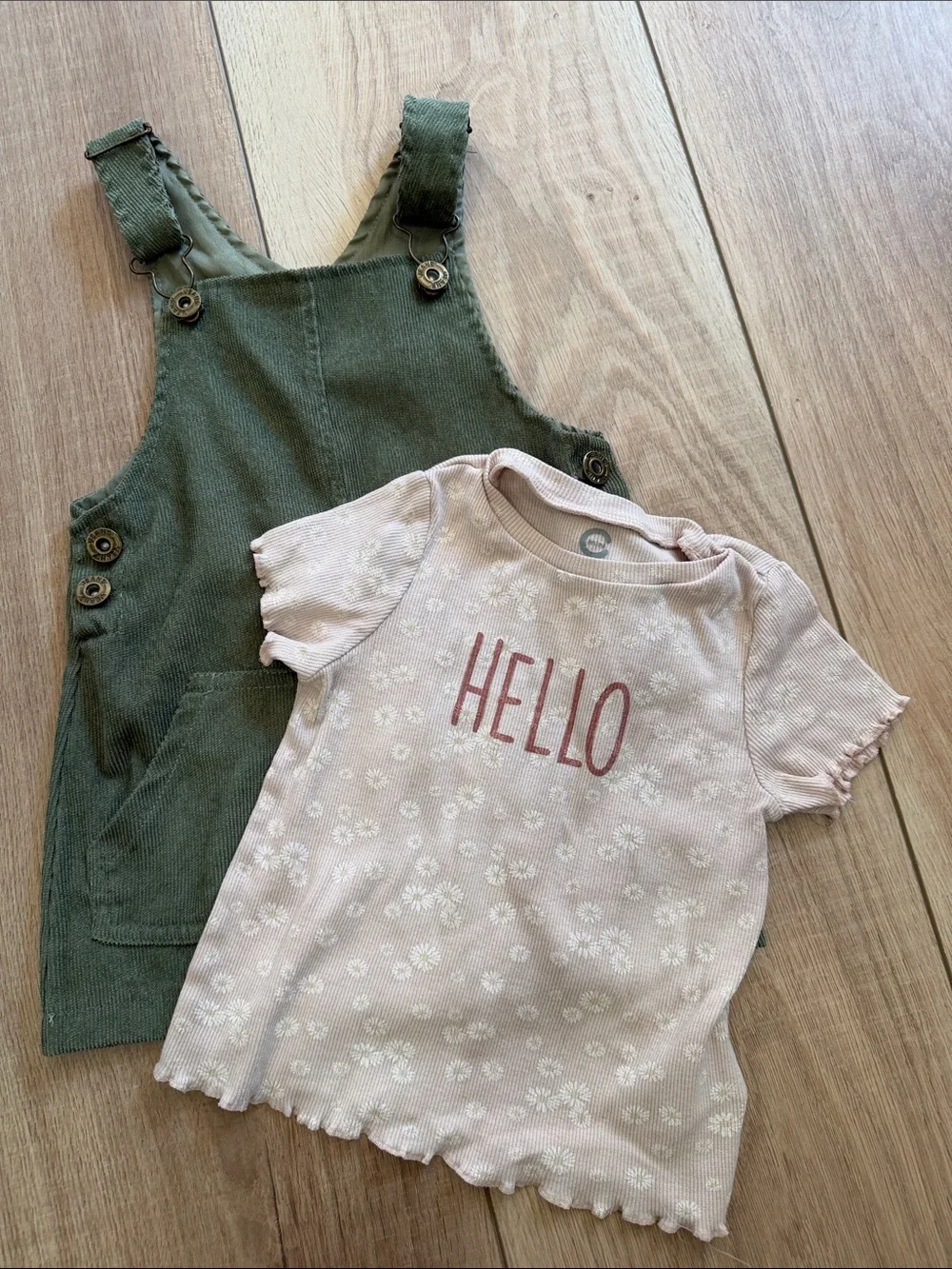 Carter's Olive Green Corduroy Overall Dress with Light Pink Tee